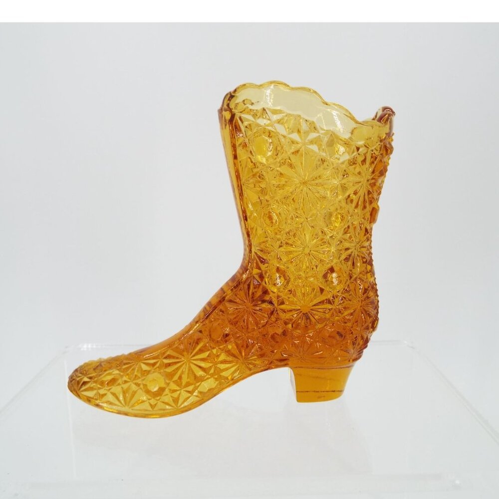 Vintage Fenton Amber Glass Daisy and Button Glass Boot